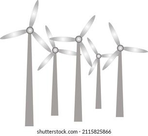 Wind turbine generators. Clean electricity concept. Isolated on white, vector illustration.