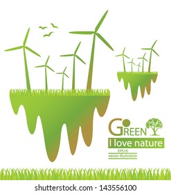Wind turbine. Go green. Save world. vector illustration.