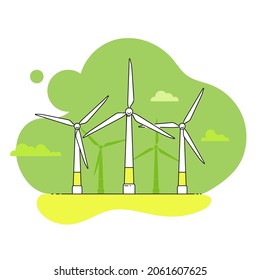 Wind turbine. Green energy concept. Wind power station icon. Flat style graphics. Vector illustration on white isolated background.