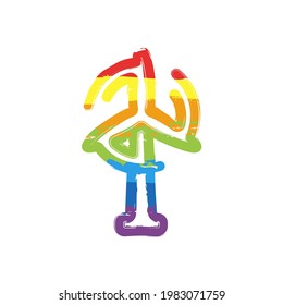 Wind turbine, green energy, ecology technology, simple icon. Drawing sign with LGBT style, seven colors of rainbow (red, orange, yellow, green, blue, indigo, violet