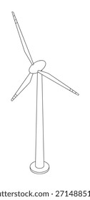Wind turbine - hand drawn isometric black and white vector illustration.