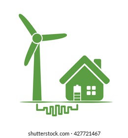wind turbine, house, ecology green icons set on white background
