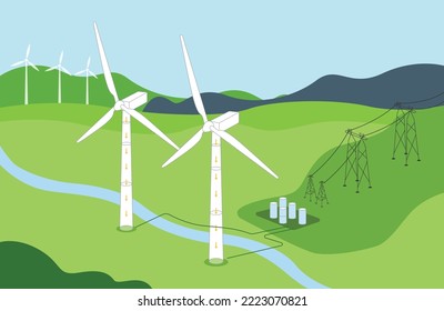 turbina eólica cómo funciona la central eléctrica de la mente estructura mecánica energía verde generador de electricidad ilustración vectorial