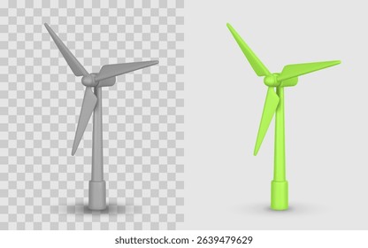 Wind Turbine Icon in 3D Cartoon Style for Renewable Energy and Eco-Friendly Concepts, Isolated on Transparent Background for Clean Power Design. Vector Illustration.