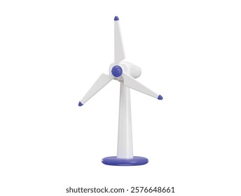 Wind turbine icon 3d render concept of wind power station with long vanes. Renewable wind energy, green and alternative eco energy icon