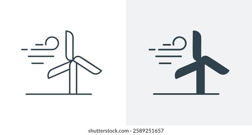 Wind Turbine Icon. Black Outline and solid Vector Symbol for Green Energy and Environmental Conservation