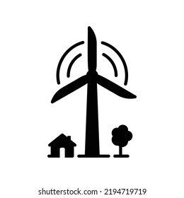 Wind turbine icon in black solid style