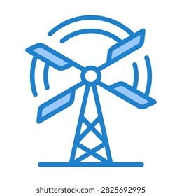 Wind Turbine Icon With Blue Color For Environmental sustainability