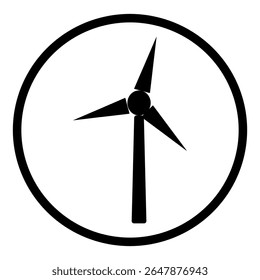 Wind turbine icon in circle design highlights renewable power, clean eco electricity and sustainable energy themes.