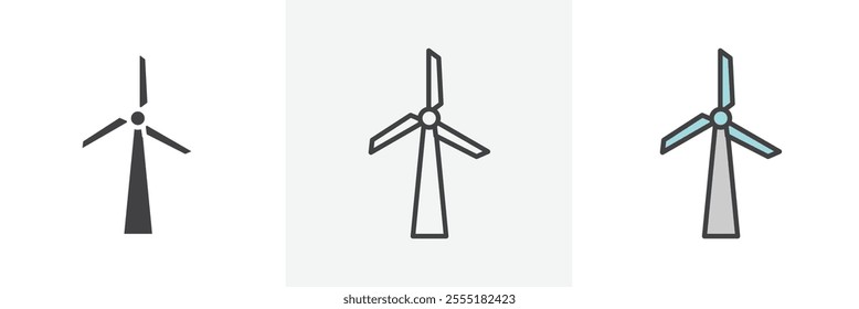 Wind turbine icon collection in black and colored style.