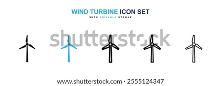 Wind turbine icon collection in black and blue colors