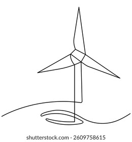 Wind turbine icon   continuous one line drawing of outline vector illustration