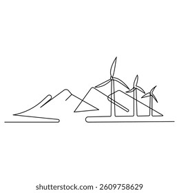 Wind turbine icon   continuous one line drawing of outline vector illustration