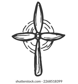 Wind turbine icon in doodle sketch lines. Power generation energy renewable