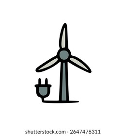 Wind Turbine Icon with Electric Plug for Renewable Energy and Eco Power Concept