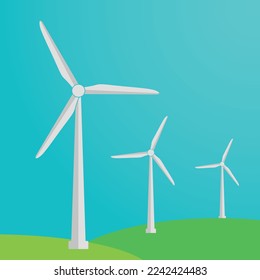 Wind turbine icon with flat design style with shadow. Renewable energy concept with windmill silhouette.
