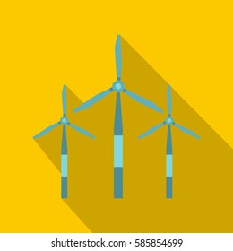 Wind turbine icon. Flat illustration of wind turbine vector icon for web isolated on yellow background