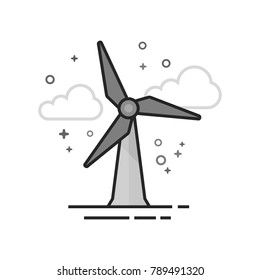 Wind turbine icon in flat outlined grayscale style. Vector illustration.