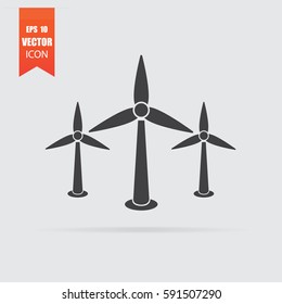 Wind turbine icon in flat style isolated on grey background. For your design, logo. Vector illustration.