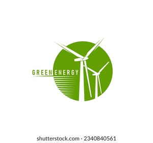 Wind turbine icon. Green energy. Clean energy generation industry wind turbine symbol, green power source generator tower or ecological electricity production innovation vector round emblem or sign