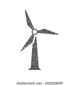 Wind turbine icon in grunge texture. Vintage style vector illustration.