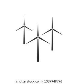 Wind turbine icon isolated. Wind generator sign. Windmill silhouette. Windmills for electric power production. Flat design. Vector Illustration