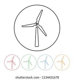 Wind turbine icon in a modern thin line style vector wind energy symbol outline with four color variations