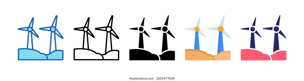 Wind Turbine Icon Multiple Style Set Collection.