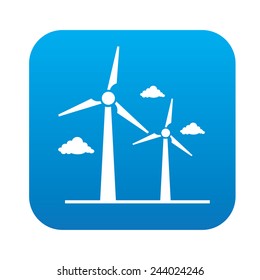 Wind turbine icon on blue button, clean vector