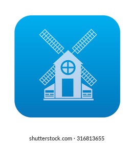 Wind turbine icon on blue background,clean vector