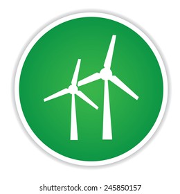 Wind turbine icon on green button background,clean vector