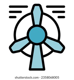 Vector de contorno de icono de turbina eólica. Datos inteligentes. Color de la aplicación de alimentos plano
