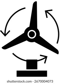 Wind turbine icon representing renewable energy, clean power generation and wind electricity production with transparent background