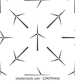 Wind turbine icon seamless pattern on white background. Wind generator sign. Windmill silhouette. Windmills for electric power production. Flat design. Vector Illustration