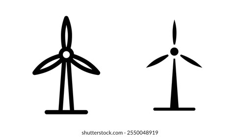 Wind turbine Icon set in black filled and line.