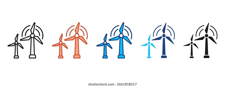 Wind Turbine Icon Set Multiple Style Collection