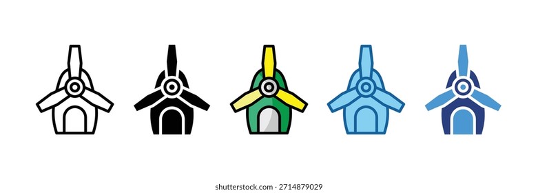 Conjunto de ícones de turbina eólica Coleção de estilos múltiplos