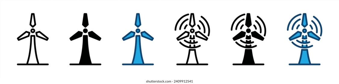 Wind turbine icon set. Wind power plant sign and symbol. Renewable energy, green power energy. Vector illustration