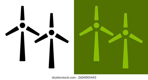 Wind turbine icon set. Renewable energy symbol, eco-friendly power generation, wind farm concept. Sustainable electricity and environmental conservation illustration for green energy projects.