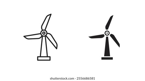 Wind turbine icon set in Thin line black color.