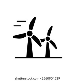 Wind turbine icon. Simple solid style. Windmill, wind power, working from power of wind, energy converter, renewable energy concept. Black silhouette, glyph symbol. Vector illustration isolated.