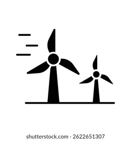 Wind turbine icon. Simple solid style. Windmill, wind power, working from power of wind, energy converter, renewable energy concept. Black silhouette, glyph symbol. Vector illustration isolated.