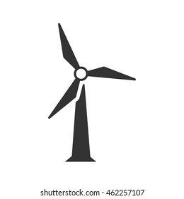 Wind turbine icon in single grey color. Power generation energy renewable