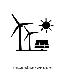 Wind turbine icon and solar panel icon , Renewable energy concept . Vector illustration