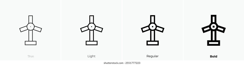 Icono de turbina eólica. Diseño de estilo delgado, ligero, regular y audaz aislado sobre fondo blanco