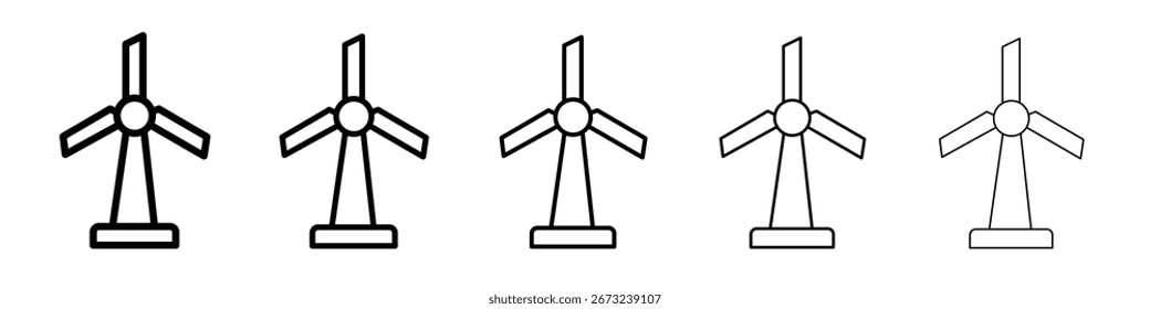 Conjunto de contorno de línea delgada de ícono de turbina eólica o colección