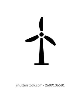 Wind Turbine Icon with Three Blade Structure in Minimal Black Design