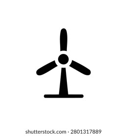Wind turbine icon with three blades and central hub isolated on transparent background
