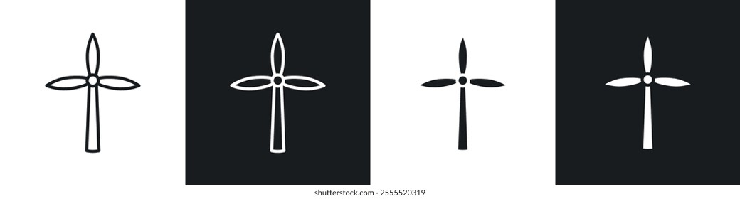 Wind turbine icon vector collection in black and white.