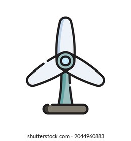 Ilustración del vector de iconos de la turbina eólica. Dibujo de esquema plano. Concepto de icono de energía sostenible Vector Premium aislado